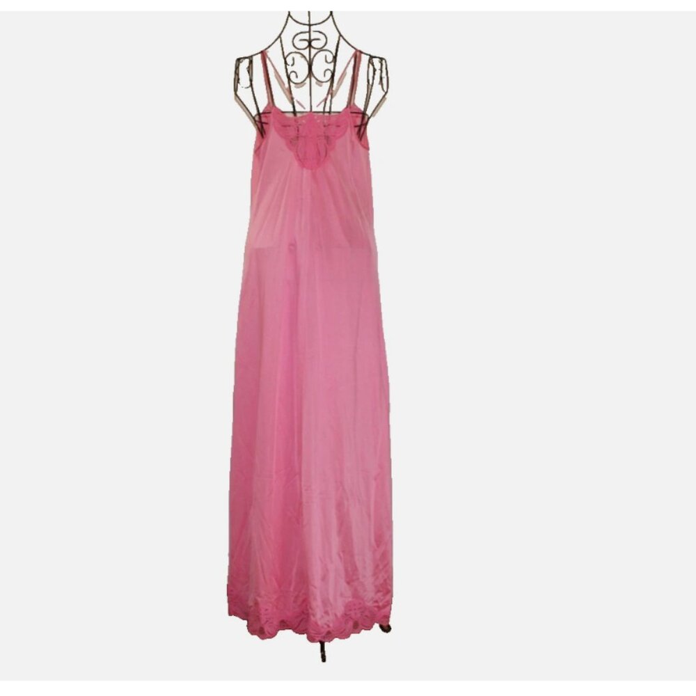 Vintage Shadowline Pink Nylon Nightgown Sz S Made in USA Lace Trim - Picture 7 of 9